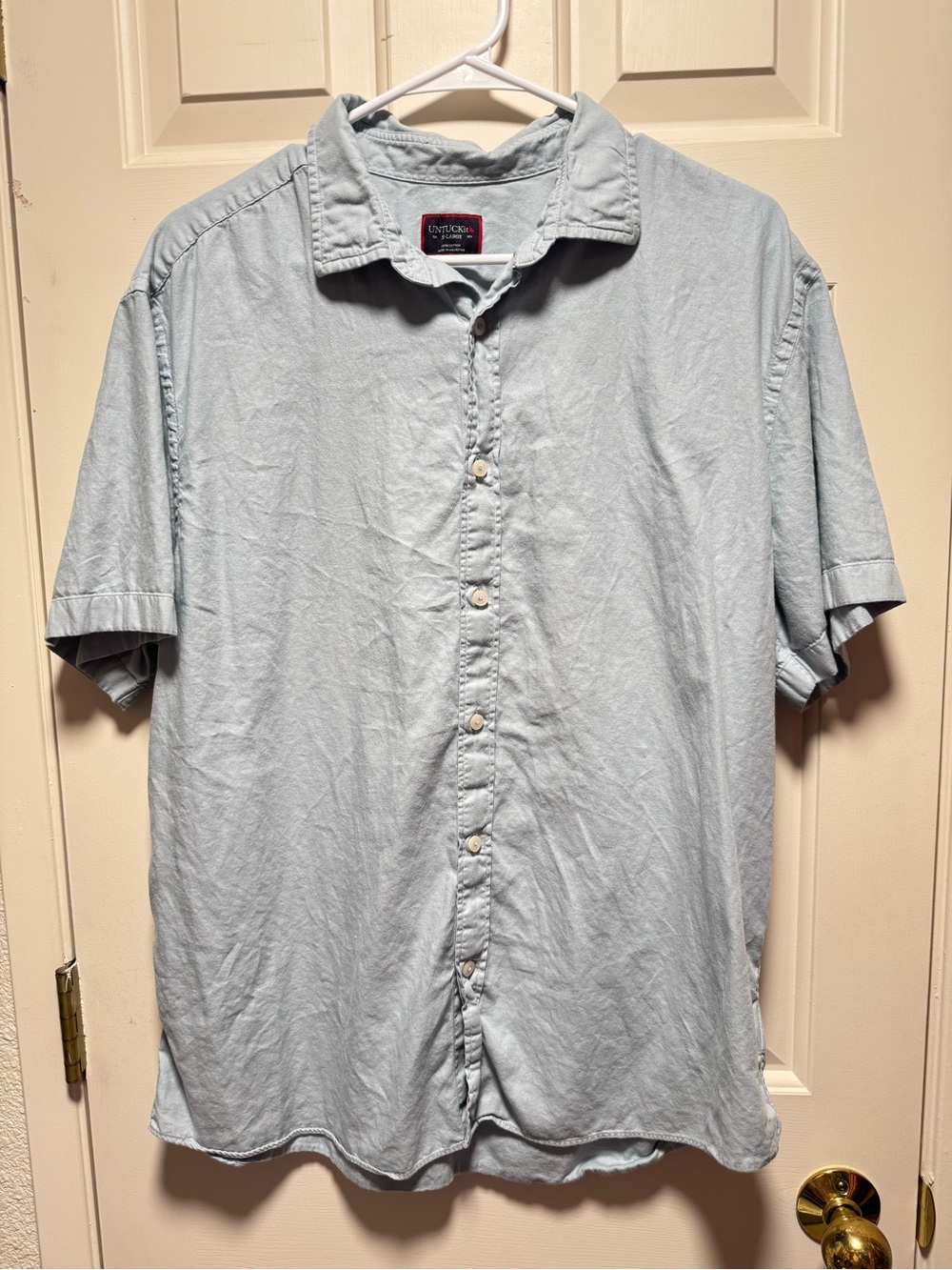 Untuckit Mens Short Sleeve Light Blue Button-Up 100% Cotton Shirt